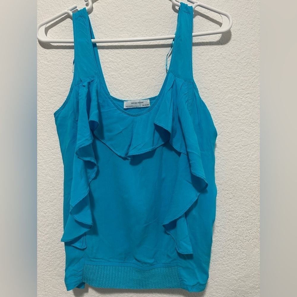 Zara Blue Ruffled Y2K Top size S‎